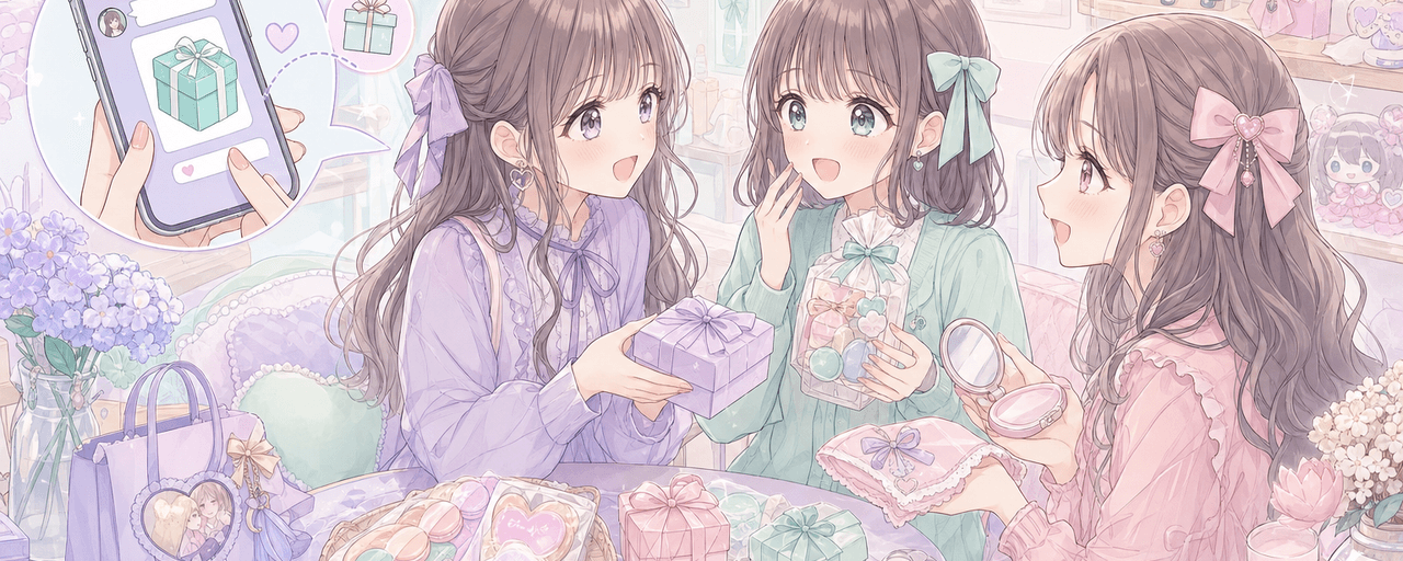 オタ友・推し活仲間へのプレゼントを推し色のプチギフトやスマホのeギフトで贈るイラスト