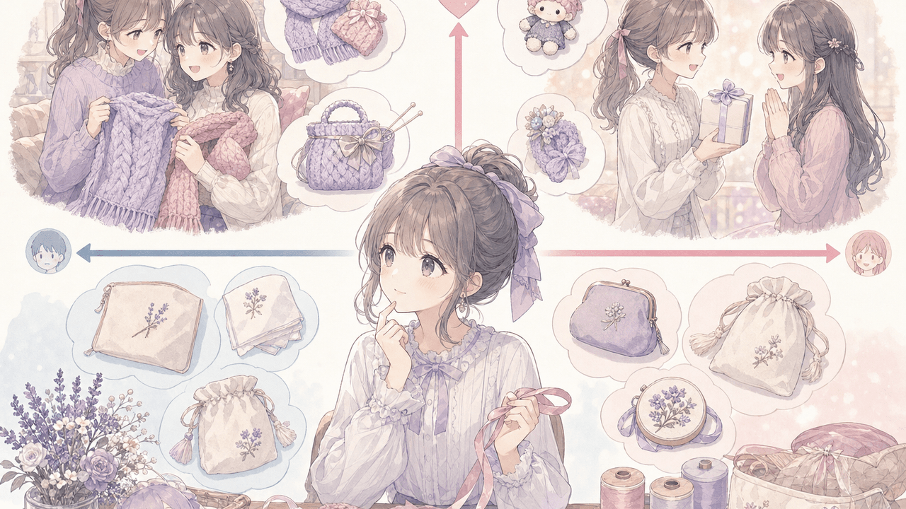 推し活の手作りプレゼントを関係の近さと手のかけ具合の2軸で選ぶ考え方のイラスト